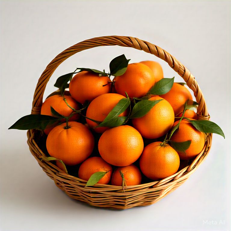 A basket with fresh oranges
